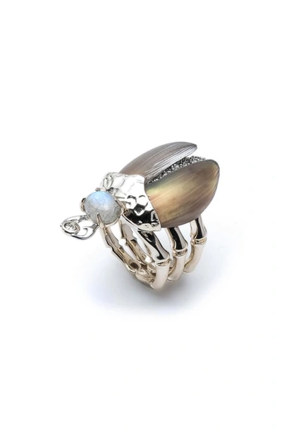 Alexis Bittar Labradorite & Crystal Encrusted Scarab Ring In Beetle
