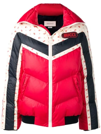 Gucci Panelled Down Jacket In 6240 - Red/ink/ivory/multi