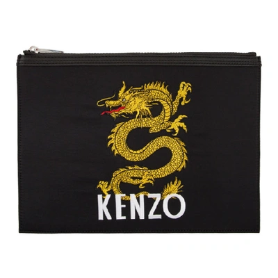 Kenzo Black Dragon A4 Pouch In 99 Black