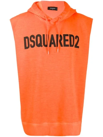 Dsquared2 Sleeveless Hoodie In Orange