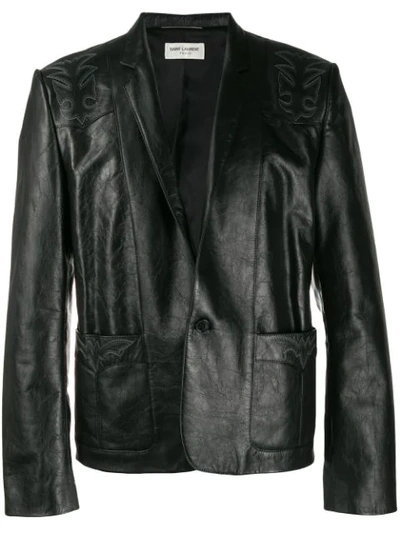Saint Laurent Single Button Calf Leather Jacket In Black