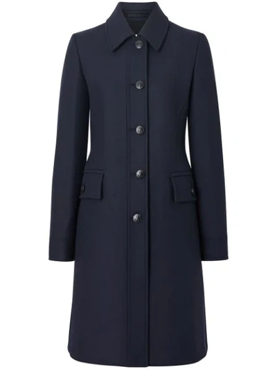 Burberry Double-faced Wool Cashmere Blend Coat In Navy