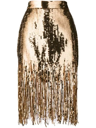 Msgm Shredded Sequin Skirt In Gold