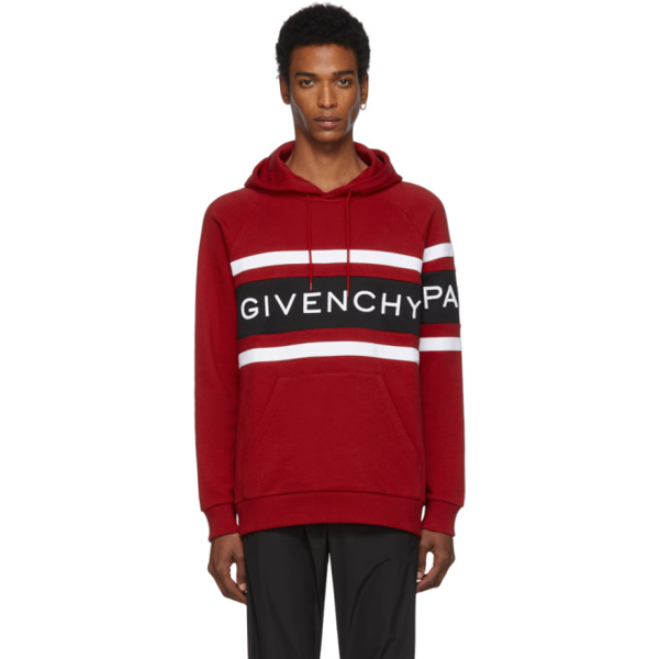 Givenchy Red Contrasting Stripes Hoodie In 606 Red/black | ModeSens