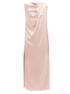 Marina Moscone Draped Satin Midi Dress In Pink