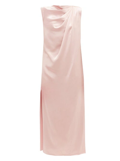 Marina Moscone Draped Satin Midi Dress In Pink