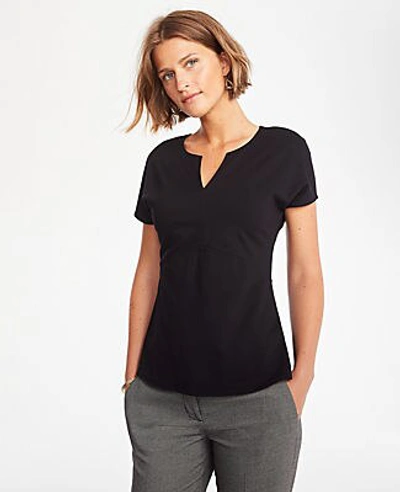 Ann Taylor Petite Ponte Split Neck Top In Black