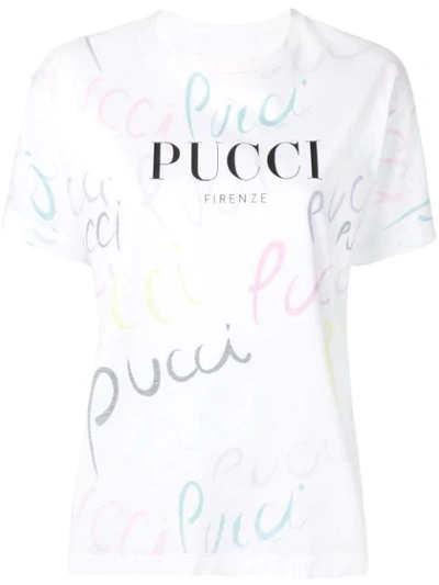 Emilio Pucci Pucci Pucci Print T-shirt In 011 Bianco Multicolor