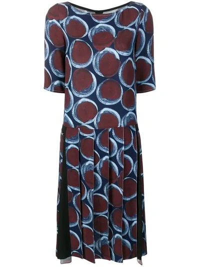 Marni Graphic Print Pleated Dress In Pab81 Light Navy