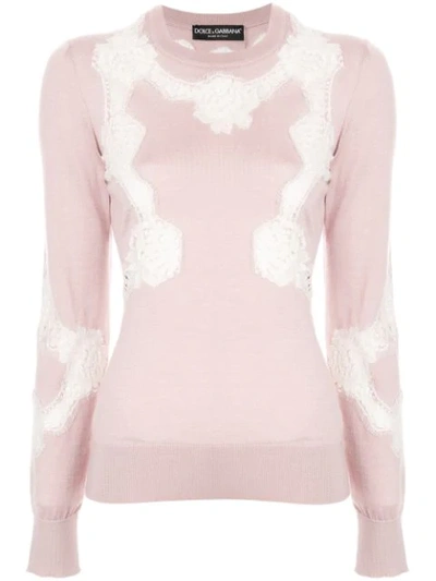 Dolce & Gabbana Lace Inset Silk Sweater In Pink