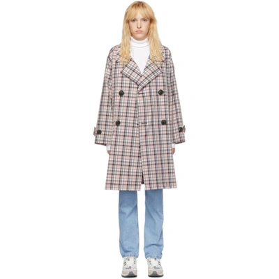 Opening Ceremony Oversized Plaid Trench Coat In Pale Pink Multi