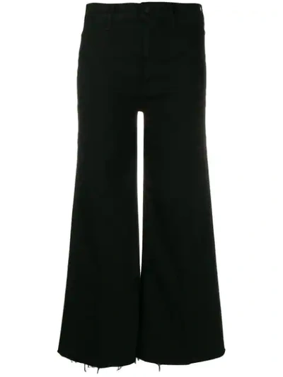 Mother Cropped Wide-leg Jeans In Black