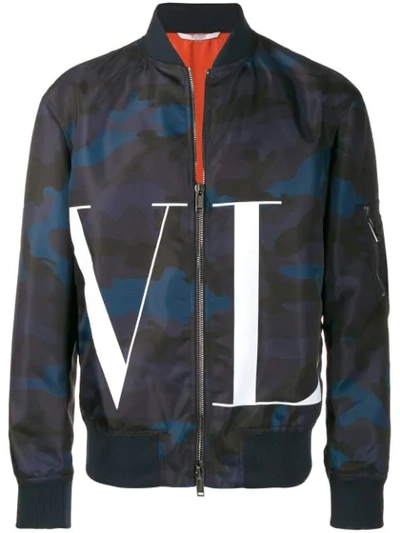 Valentino Camouflage-print Shell Bomber Jacket In Blue