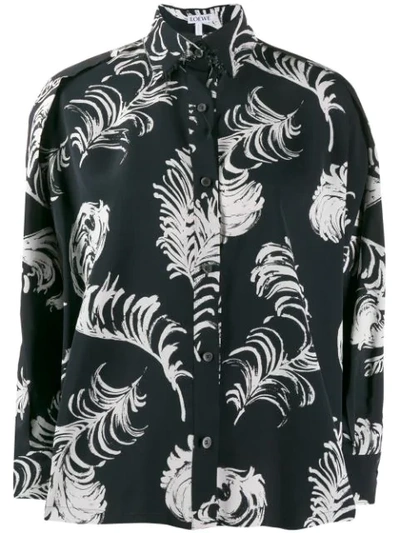 Loewe Oversized Printed Satin Blouse In Black,white