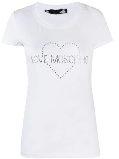 Love Moschino Embellished Stretch-cotton Tee In White