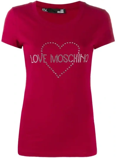 Love Moschino Embellished Logo T-shirt In Red