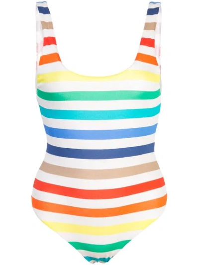 Alice And Olivia Alice + Olivia Deanne Rainbow Stripe Bodysuit In White ,red