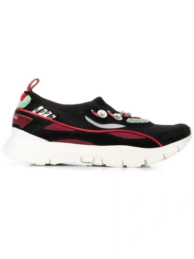 Valentino Embellished Slip-on Sneakers In Black