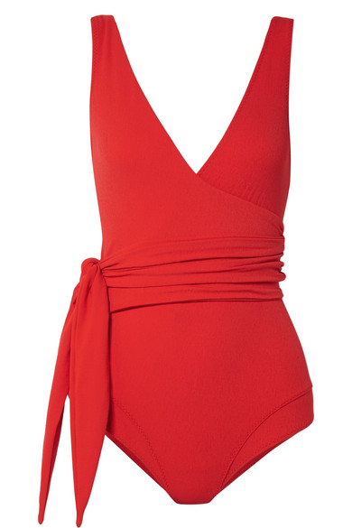 Lisa Marie Fernandez Dree Louise Stretch-crepe Wrap Swimsuit In Red ...