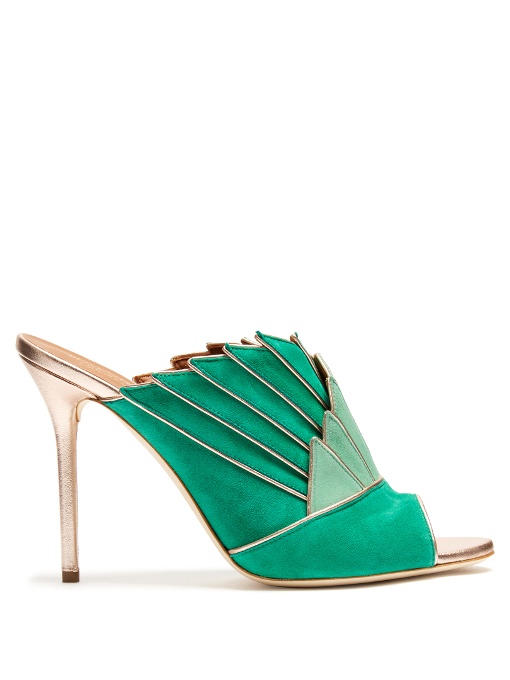 Malone Souliers Donna Panelled Backless Sandals In Emerald-green | ModeSens