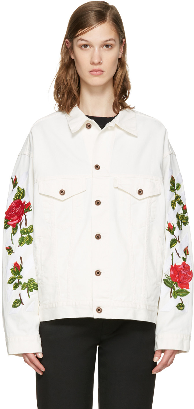 Off-white White Denim Diagonal Roses Jacket | ModeSens