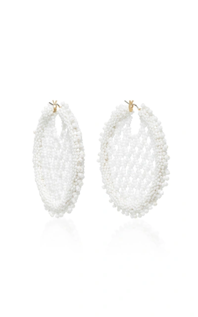 Oscar De La Renta Bead-embellished Lattice-disc Earrings In White