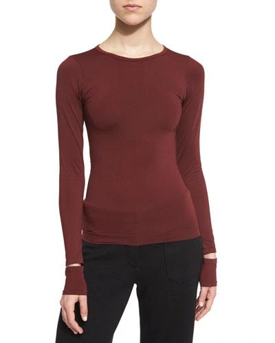 Helmut Lang Fitted Slit-cuff Stretch Jersey Tee, Pomegranate