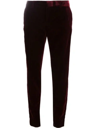 Saint Laurent Velvet Tailored Trousers In Red