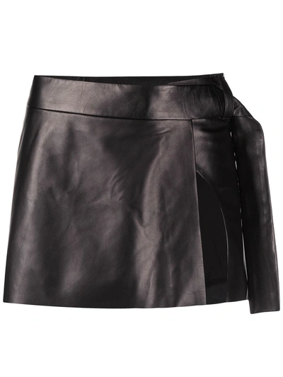 Drome Black Leather Side Slit Mini Skirt