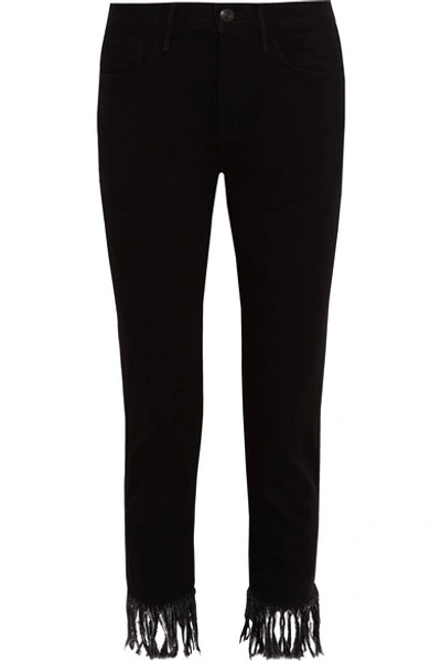 3x1 Wm3 Crop Fringe High-rise Straight-leg Jeans In Black