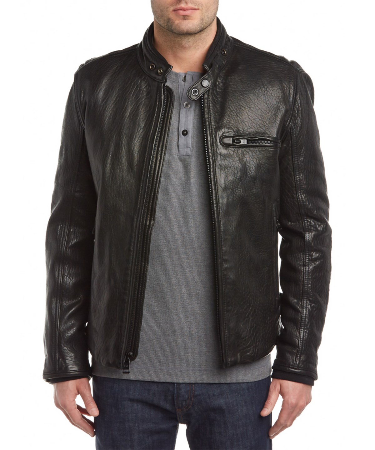 Andrew Marc Chiswick Leather Moto Jacket In Black | ModeSens