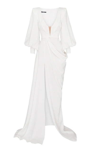 Alex Perry Clark Drape Front Crepe Gown In White
