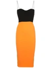 Alex Perry Lee-crepe Two-tone Midi Dress In Orange