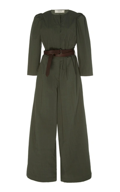 Sea Belted Cotton-twill Wide-leg Jumpsuit In Green