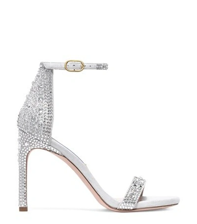 Stuart Weitzman Nudistsong Stardust 105 In Perla Light Gray Suede And Crystal