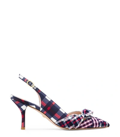 Stuart Weitzman Jacey In Navy And Red Woven Fabric