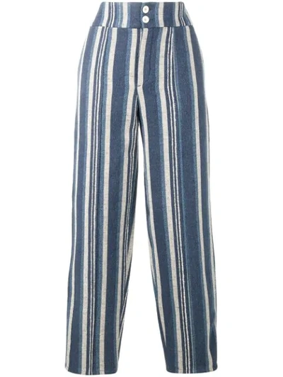Chloé Striped Cotton-blend Straight-leg Pants In Blue