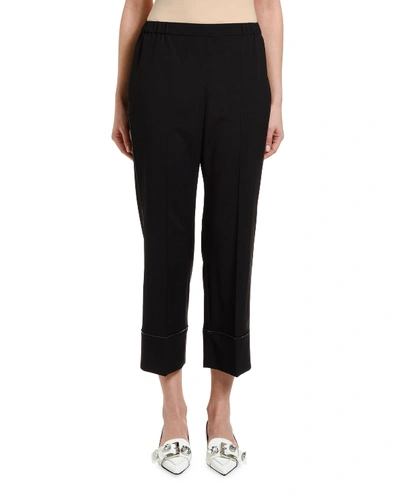 N°21 Cropped Jeweled Cool Wool Pajama Pants In Black