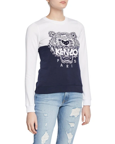 Kenzo Tiger Logo Colorblock Sweatshirt In Dark Blue