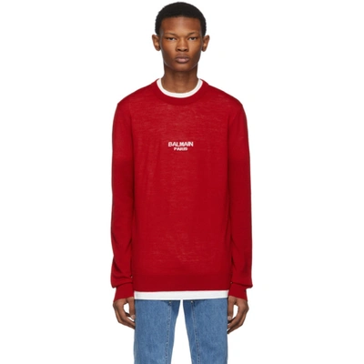 Balmain Men's Wool Logo-print Sweater In Red