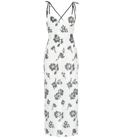 Self-portrait Sleeveless Floral Sequined Midi Dress In Ivory/navy