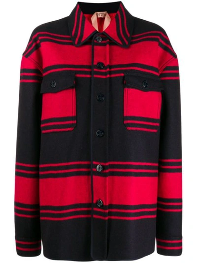 N°21 Oversized Striped Shirt Jacket In Red,black