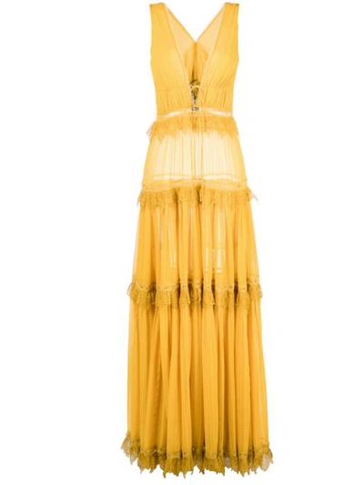 Jonathan Simkhai Plunge V-neck Sleeveless Tiered Georgette Maxi Dress In Gold