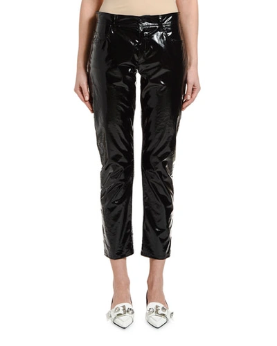 N°21 Vinyl-effect Five-pocket Cropped Jeans In Black