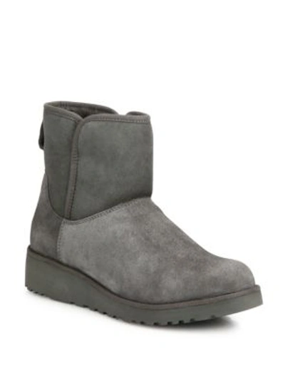 Ugg Kristin Slim Short Sheepskin Wedge Boots In Grey