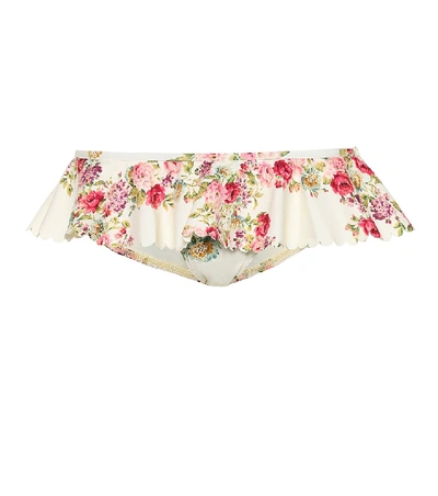 Zimmermann Honour Floral-print Frilled Bikini Bottoms In White