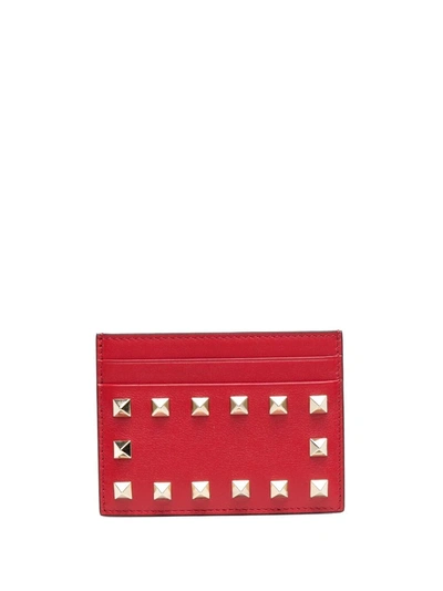 Valentino Garavani Rockstud Leather Cardholder In Red