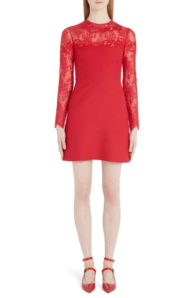 Valentino Women's Chantilly Lace Long Sleeve A-line Dress In Red