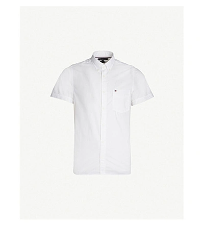 Tommy Hilfiger Logo-embroidered Slim-fit Cotton-poplin Shirt In Bright White