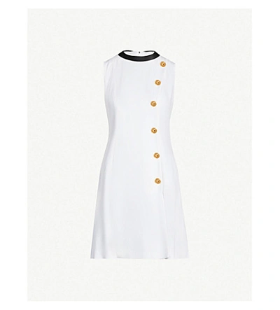 Versace Round-neck Sleeveless Crepe Mini Dress In White/ Black